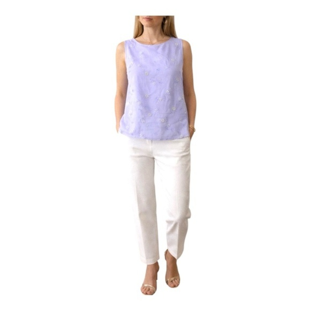 David Warren Petites Blue Silk Beaded Sleeveless Blouse 8P Romantic Evening